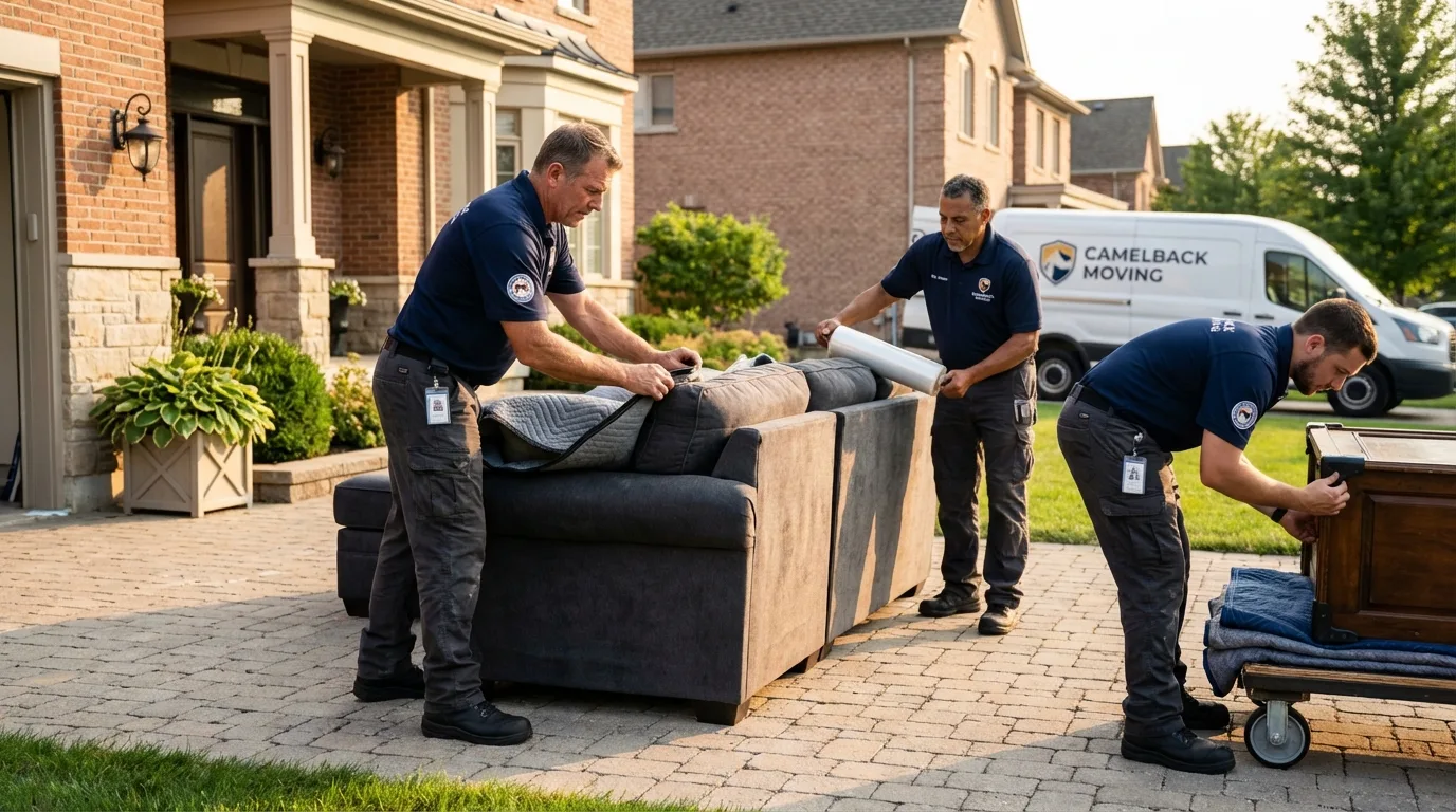 Large estate moving crew wrapping furniture in Stanwood, WA