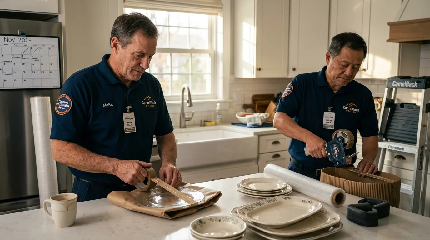 Professional crew packing kitchen dishware in Stanwood, WA